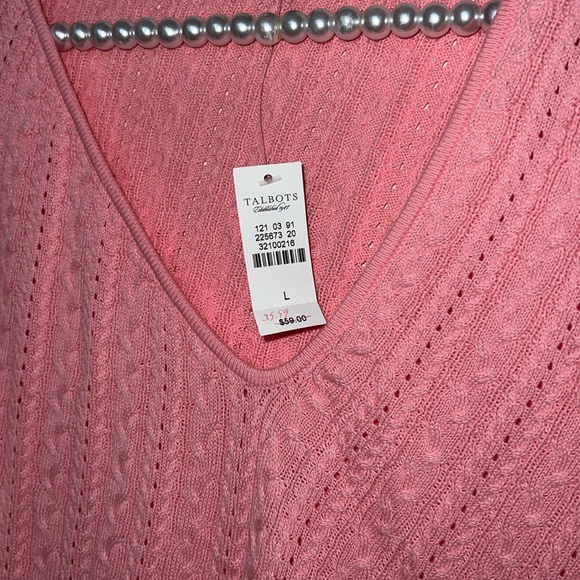 Talbots L pink cable knit v neck sweater nwt - Picture 2 of 4